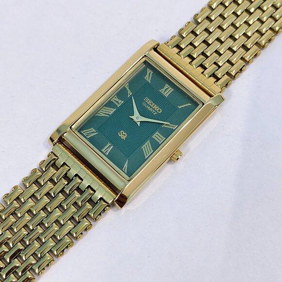 New Stock - SEIKO TANK SLIM Quartz Roman Green Dial Men's Japanese GP Wristwatch - Picture 4 of 5